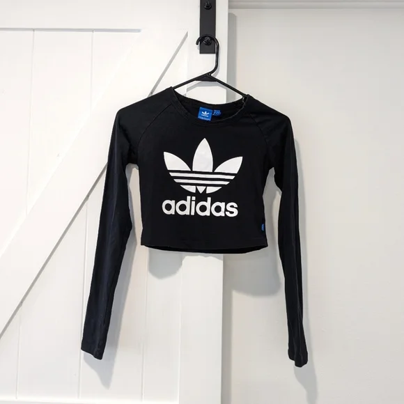 Adidas Cropped Long Sleeves Black Top - Picture 1 of 4